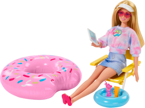 Barbie Accessories, Doll House Furniture and Decor, Pool Day Story Starter Pieces with Donut Floatie