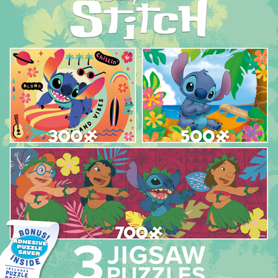 Ceaco Disney Lilo and Stitch Three Interlocking Jigsaw Puzzles